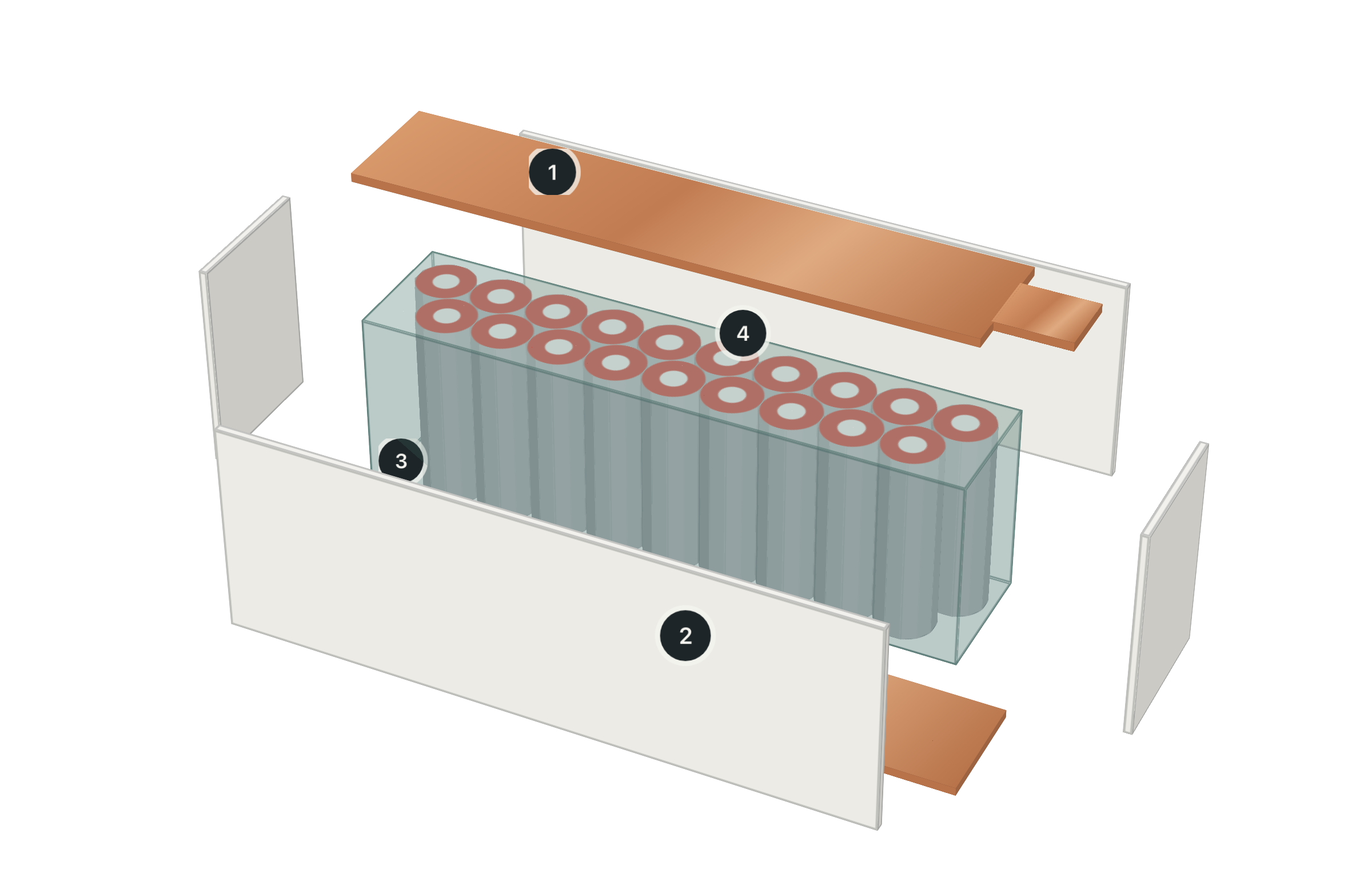 Exploded view of one PCM-CAGE module